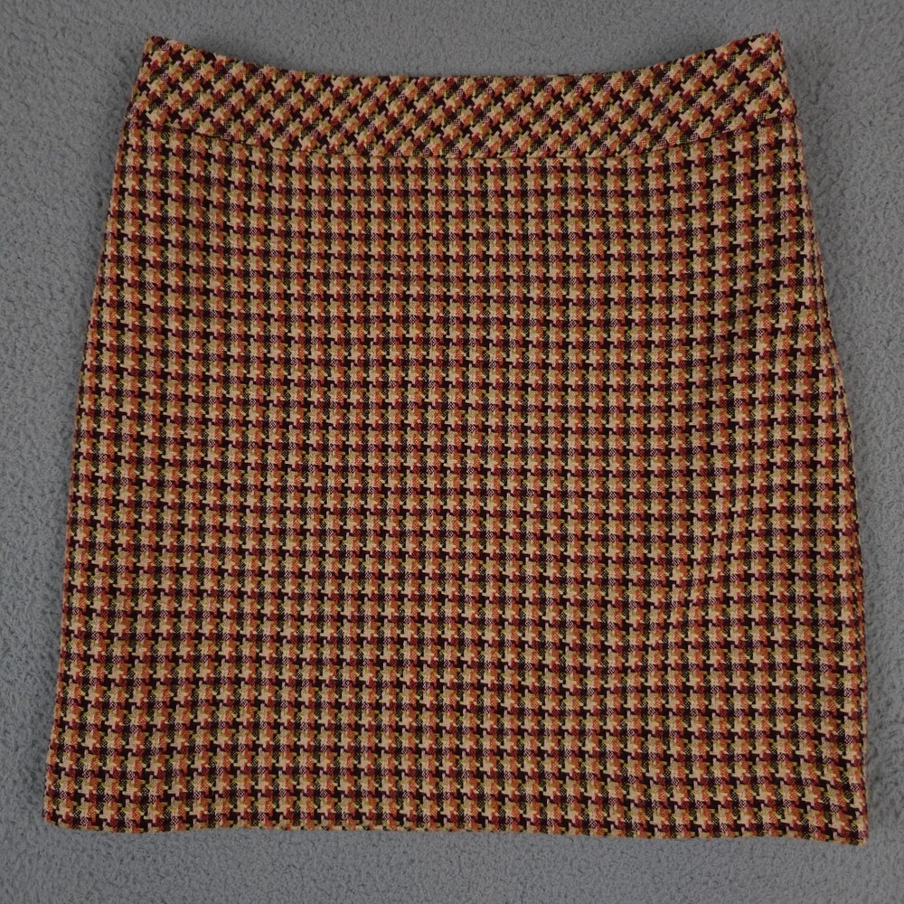 Ann Taylor LOFT Skirt Womens 8 Red Orange Tweed Wool Blend Lined Pencil Office